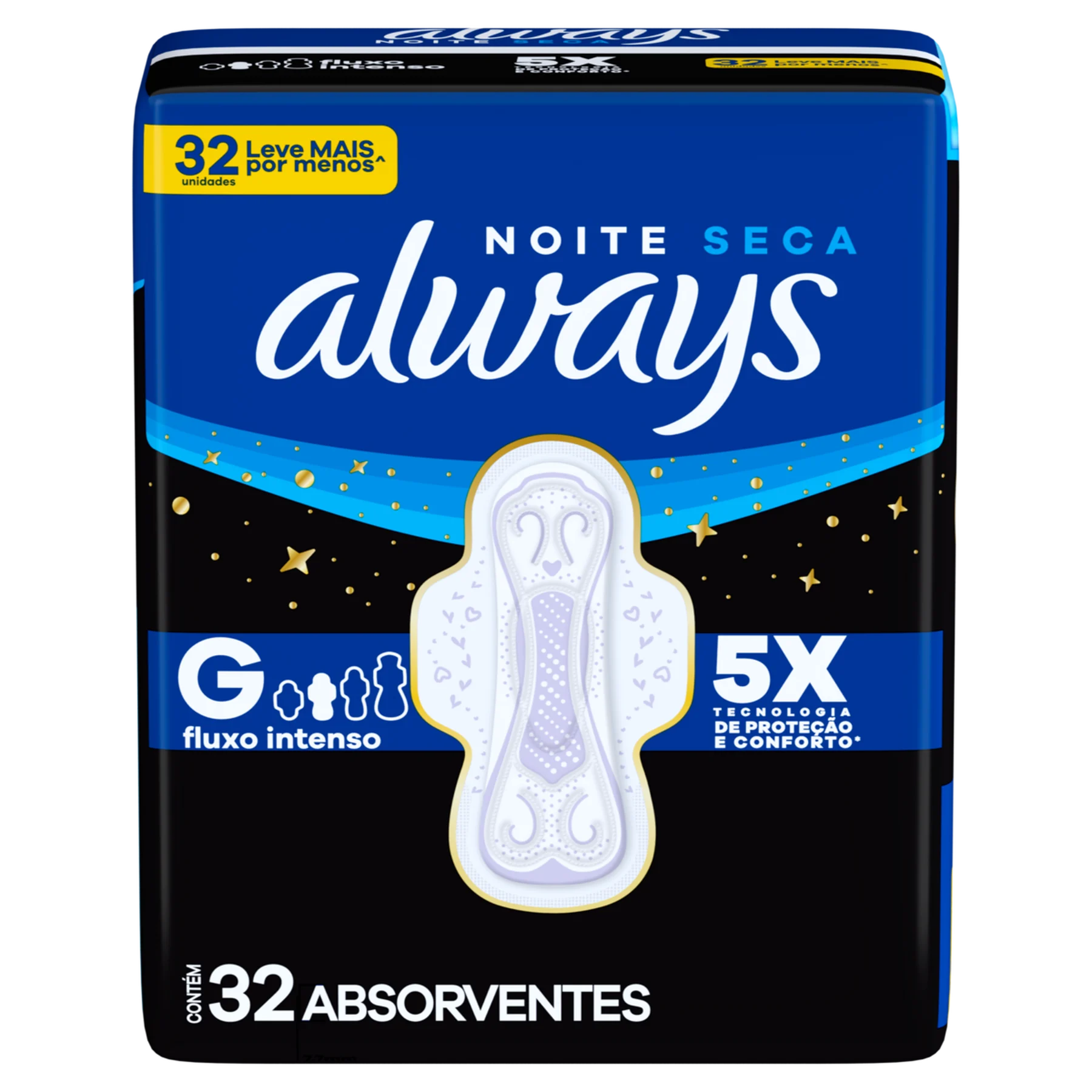 Imagem de Absorvente Always Noturno Tamanho G Seca com Abas 32 unidades