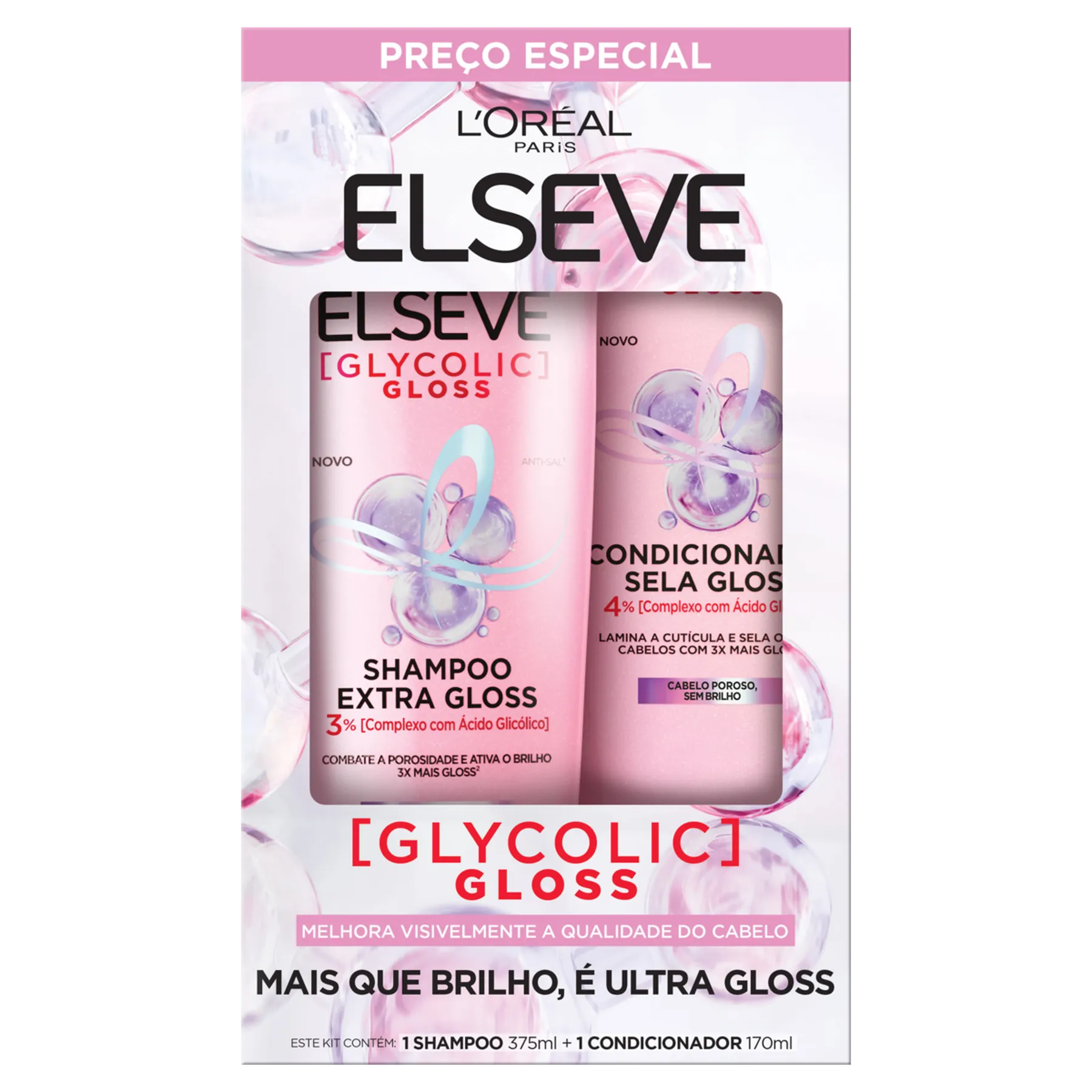 Imagem de Kit Elseve Glycolic Gloss Shampoo 375ml + Condicionador 170ml